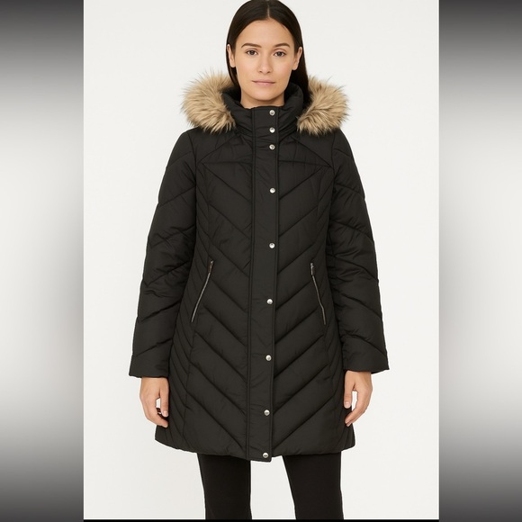 London Fog Jackets & Blazers - LONDON FOG 3X Black ZIP-FRONT LONG LENGTH PUFFER JACKET ZIP-OFF FUR TRIM HOOD